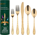 20 Piece Silverware Set for 4, Hammered Silverware Set 18/10 Stainless Steel by AJIEVWU-BESTFORYOU