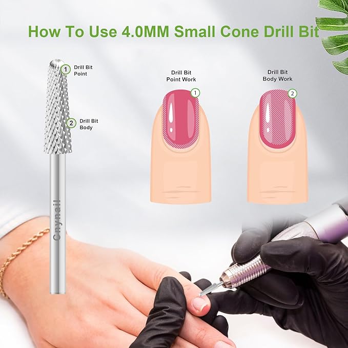Cnynail 3/32" 4.0MM Small Cone Clean Medium Grit Carbide Cuticle Cleaner Bit for Electric Nail Drills – Professional Manicure Tool for Nail Salons and Home Use (M Grit. Silver)
