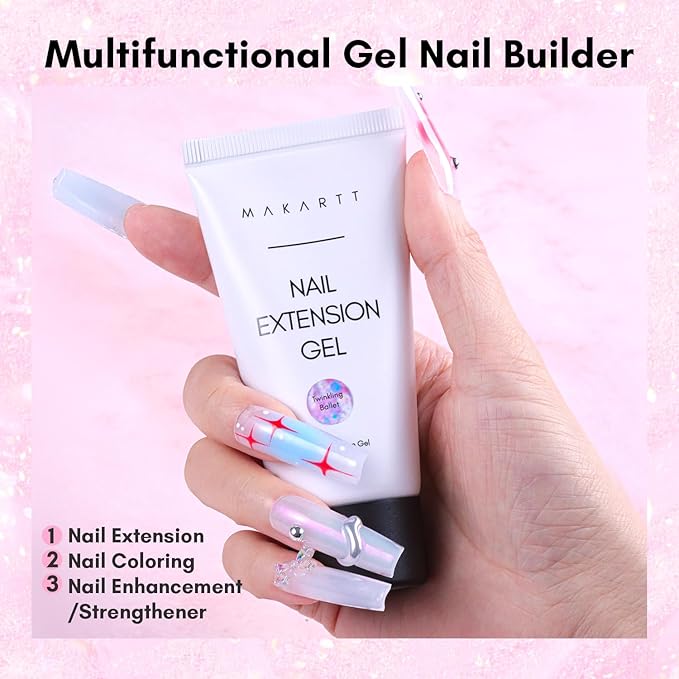 Makartt Poly Nail Gel - Milky White 50ML Gel Builder for Natural-Looking Nail Strengthener 3D Diy Hard Gel Manicures Nail Art At Home-Wips of White