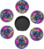 Pug Stained Dog Breed Glass Art Leather Drinks Coasters - Image 2