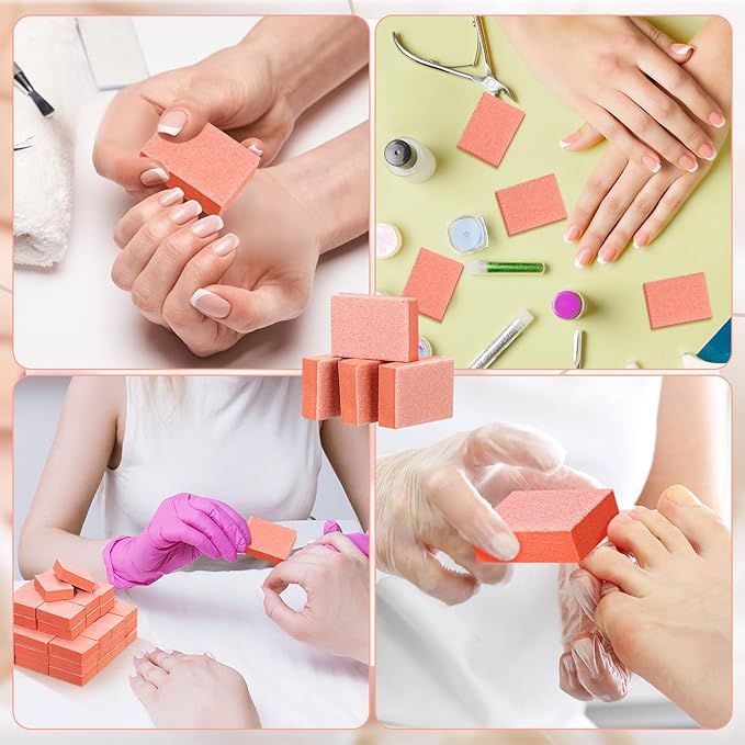 Gisafai 600 Pieces Bulk Mini Nail Buffer Blocks 80/100 Grit Orange 2 Sided Professional Salon Nail File Prior to Application of Polish Buffers for Acrylic Nails