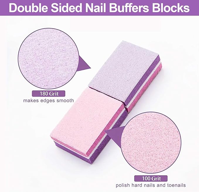 CGBE Nail Buffer, Buffer Block Nail File 100/180 Grit, Mini Nail Buffers Block Sponge Double Sided Nail File for Acrylic Nails Manicure Tools 50PCS (Pink-Purple)