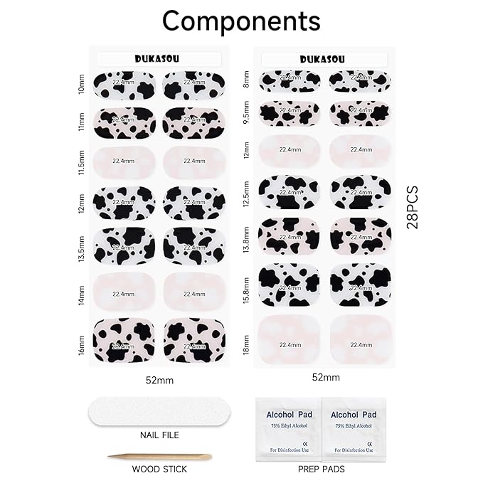 Semi Cured Gel Nail Strips, Black White | 28 pcs Gel Nail Strips Work with Any UV Lamp, Salon Quality UV Nails Stickers, Easy to Apply for Home Nails DIY