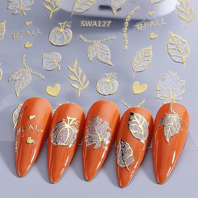Halloween Nail Stickers 3D Spider Web Pumpkin Nail Artl Stickers Fall Thanksgiving Maple Leaves Nail Decals Self Adhesive Cobweb Design Sticker Holiday Nail Art Decoration for Women Accessories