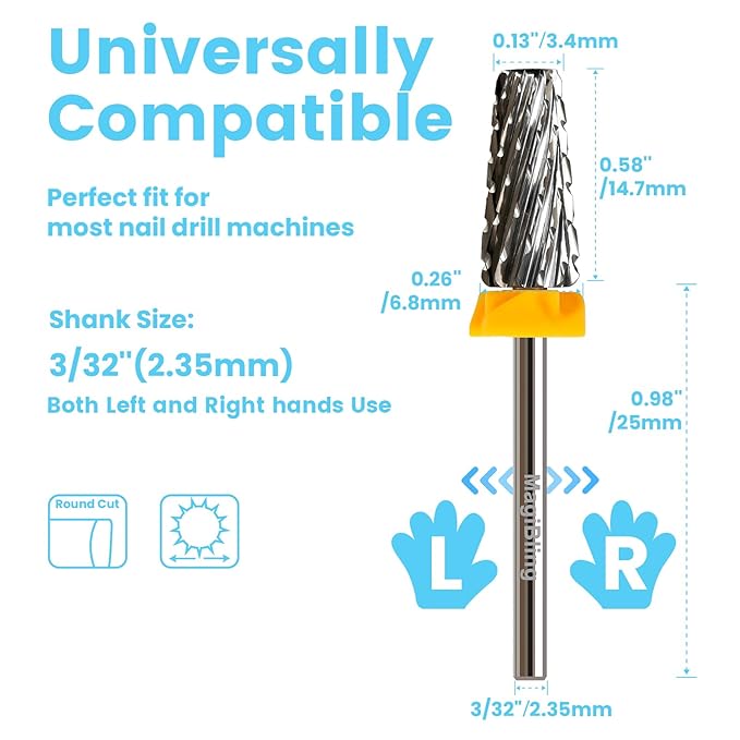 Cross Cut 5 in 1 Tapered Barrel Nail Drill Bits, Professional 3/32'' Safety Tungsten Carbide Bits, Two-way Rotation, Manicure Pedicure Cuticle Gel Removal Polishing, Double Coarse.