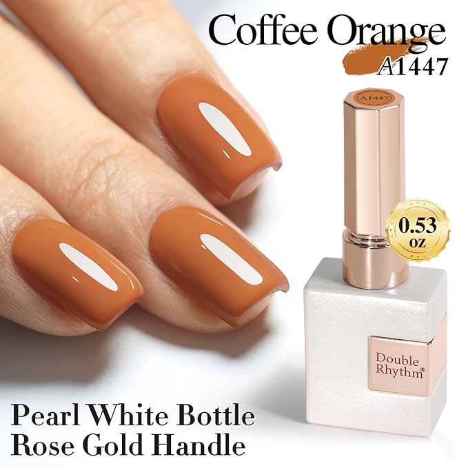Double Rhythm Gel Polish 15ML Jelly Sheer Pastel Light Milky Color Pearl White Bottle 1 PC 0.5 OZ Full Size Nail Art Salon at Home (Brown Nude-D1447)
