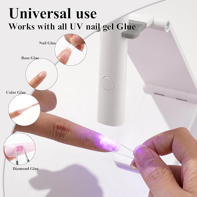 Handheld UV Nail Lamp, Mini U V LED Nail Lamp Handheld with Stand, Portable Nail Dryer Rechargeable USB Cordless, Nail Light with 2 Timers for Fast Drying