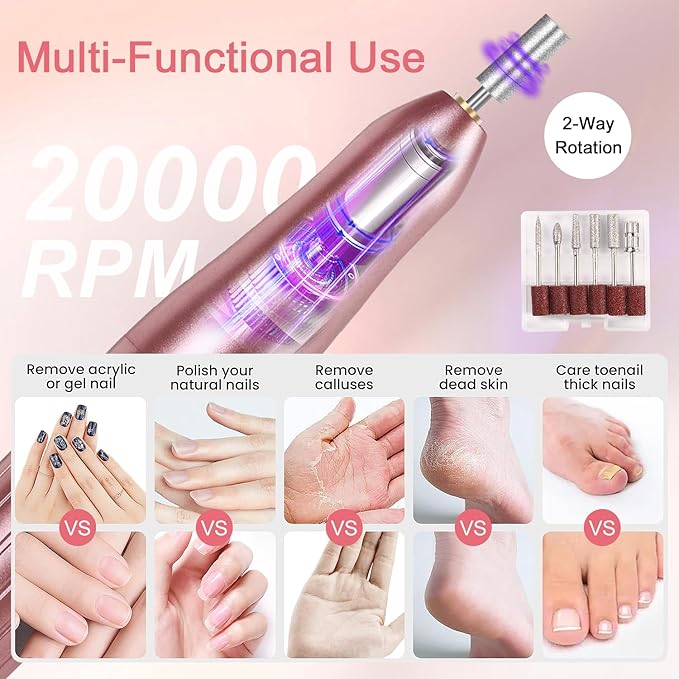 Acrylic nail kit with dust collector for nail tech - Pink nail dust collector & Drill with Reusable Filter and Brush (Pink)