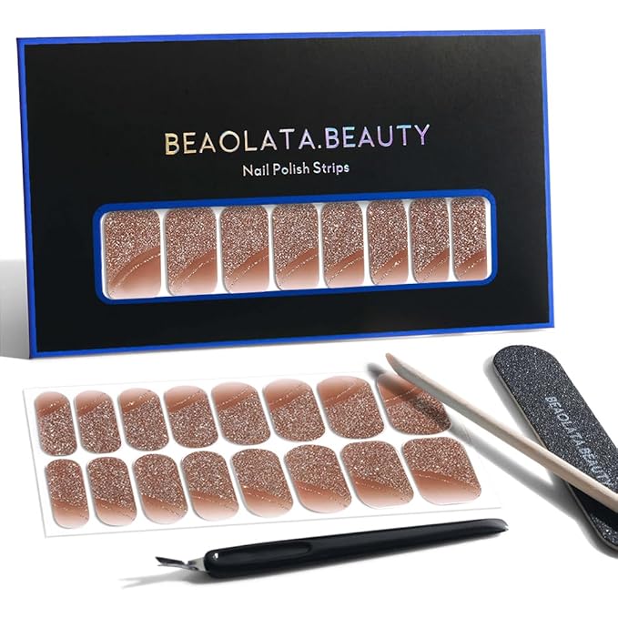 Nail Polish Strips, 32PCS Salon Quality Wraps, Long Lasting Gel Nail Stickers for Women Easy Apply& Remove (Bronze Glow)