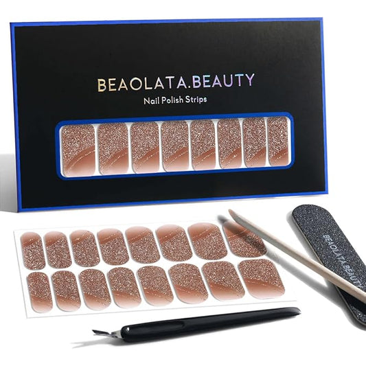 Nail Polish Strips, 32PCS Salon Quality Wraps, Long Lasting Gel Nail Stickers for Women Easy Apply& Remove (Bronze Glow)