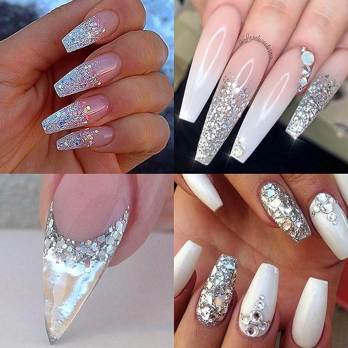 Holographic Nail Sequin Glitter Accessories Colorful 3D Glitter Flakes Nail Supply Acrylic Flakes Designs False Nails Manicure Tips Kit for fingernail toenail Nail Glitter Art Decorations (8 Boxes)