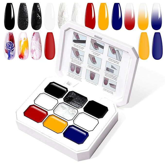 Gradient Painting Gel, 9 Colors Ombre Plaster, 3D Sculpting Gel Three Primary Colors Nail Polish for Pigment Pat Aura Nails French Manicure Palette SculptraHue Master Kit