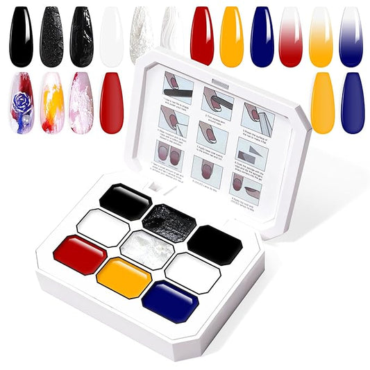 Gradient Painting Gel, 9 Colors Ombre Plaster, 3D Sculpting Gel Three Primary Colors Nail Polish for Pigment Pat Aura Nails French Manicure Palette SculptraHue Master Kit