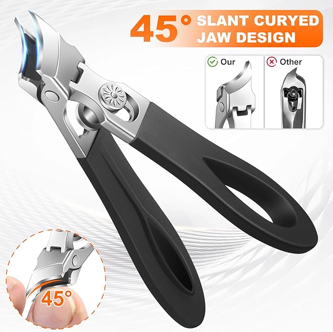 Nail Clippers for Thick Nails, Ultra Sharp Angled Head Toenail Clippers for Thick Toenails, 45° Slanted & Wide Jaw Opening Nail Clippers for Men, 5PCS
