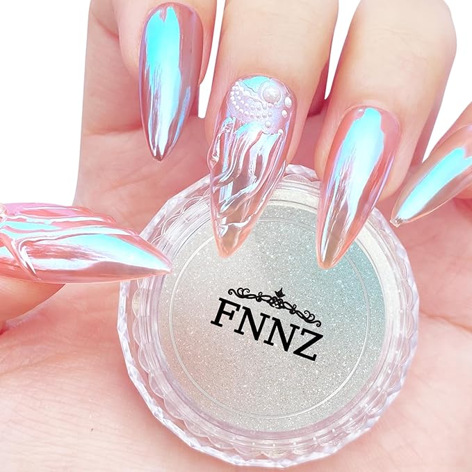 Unicorn Chrome Nail Powder, Aurora Unichrome Mermaid Aurora Nail Powder Pigment Pearlescent Nail Art Glitter Decoration for Home DIY Nail Salon Manicure - Glacier Ocean