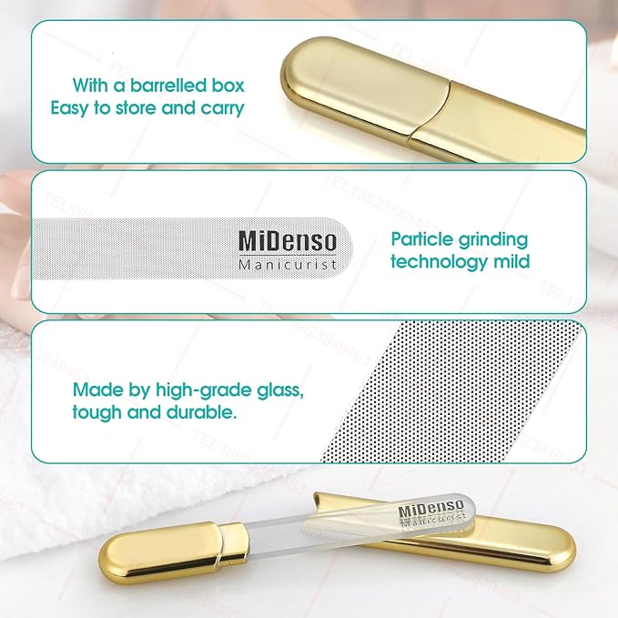 Premium Gift, Glass Nail File with Case, 2 Pack Crystal Nail Files for Natural Nails, Artificial Nails Manicure Pedicure Nail Care Kit Set, Xmas Present for Women and Man(Gold+BlackGold)