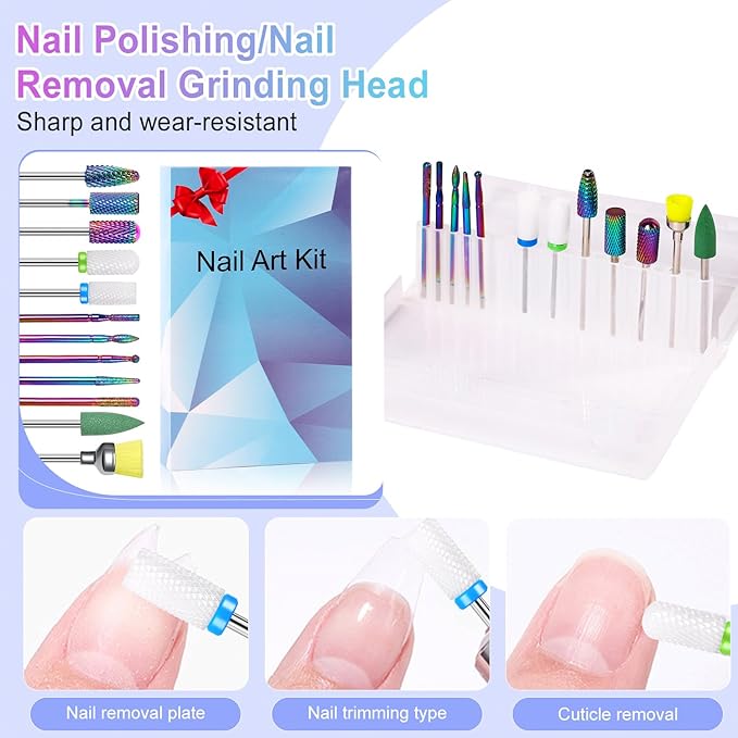 12Pcs Nail Drill Bits 3/32" Electric Manicure Nail File Bits Set for Acrylic Gel Nail Manicure Pedicure Remover Tools for Home Salon