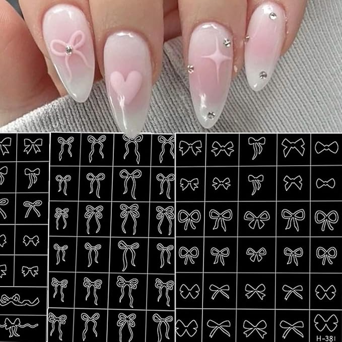 6 Sheets Airbrush Stencils Nail Stickers 3D Self Adhesive Bow Nails Decals Cute Hollow Butterfly Bow Designs French Nail Stamper Tools Auxiliary Butterfly Nails Guides Stickers for Women Manicure