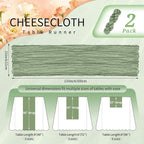 Showgeous 2 Pack Sage Green Cheesecloth Table Runners Boho Wedding Decor | - Image 2