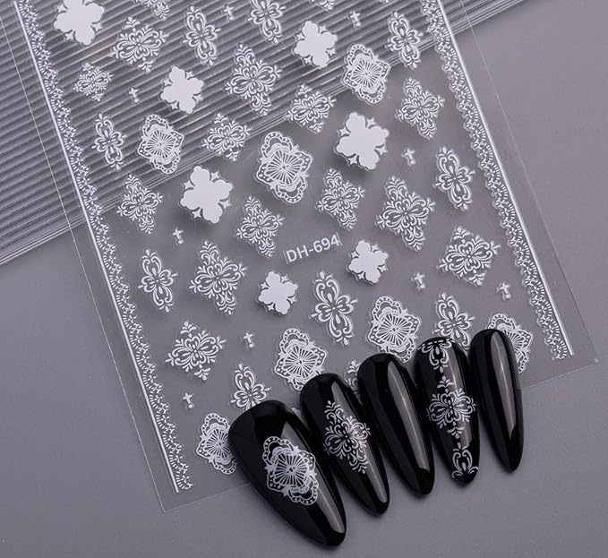 Baroque Style Nail Stickers, Bohemian Vintage 3D Embossed Nail Art Decals with Adhesive Backing for Women A Set of 3 Sheets