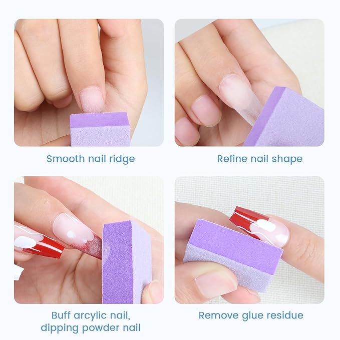 100 PCS Mini Nail Buffer Block, 2 Way Mini Buffers Grit 80/100, Small Buffing Block for Acrylic Nail Gel Polish Nails Pedicure & Manicure, Purple & Orange