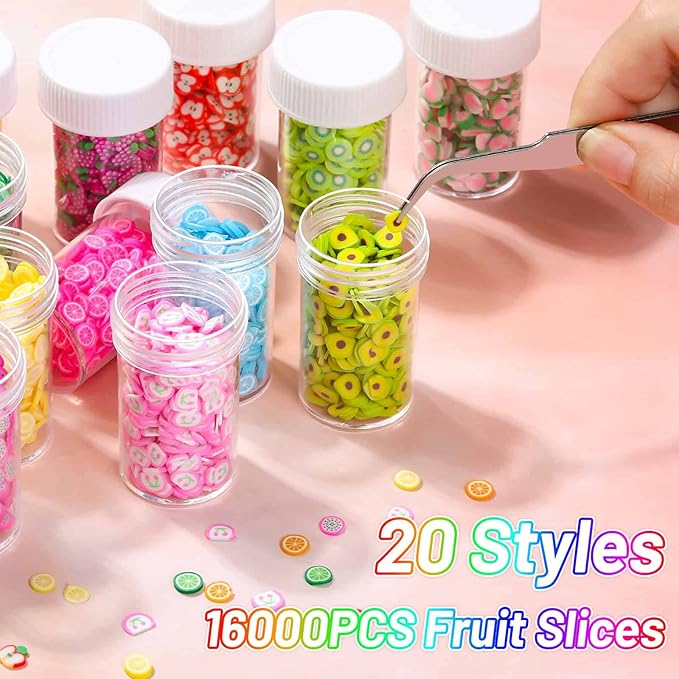 16000 Pcs Fruit Nail Art Slices, Acejoz 20 Styles Fruit Slime Charms Fimo Slices 3D Polymer Slices for Slime, Lip Gloss Making Supplies Resin and Nail Art Decorations