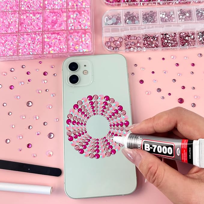 ASTARON Pink Resin Rhinestones for Crafting, 2mm-6mm Mixed Flatback Resin Gemstones for Crafts Gems Bulk Jelly AB Bedazzling Diamonds with Glue for Nails, Tumblers, Mugs Decoration