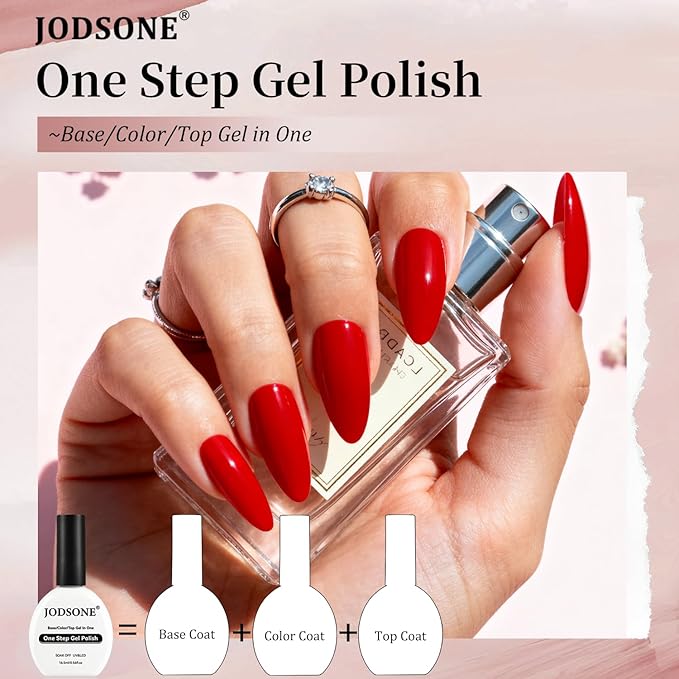 JODSONE Red Gel Polish Top Base Coat,16.5ml 3-in-1 One Step Gel Polish,Base Color Top Gel in One, Save Time,Long Lasting