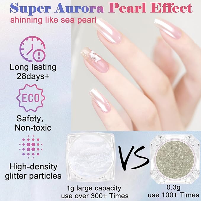 SIUSIO White Pearl Chrome Nail Powder, 3pcs Iridescent Aurora Powder Metallic Mirror Effect Pigment Pearlescent Mermaid Pigment for Nail Art Manicure Decoration Sets