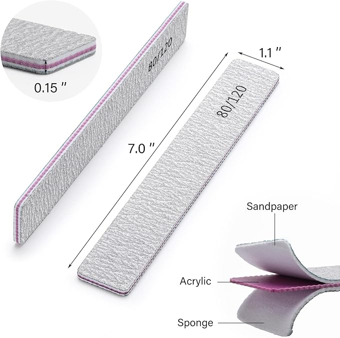 100 Pcs Nail Files for Acrylic Nails 80/120 Grit Double Sides Emery Boards Professional Nail Buffering Files