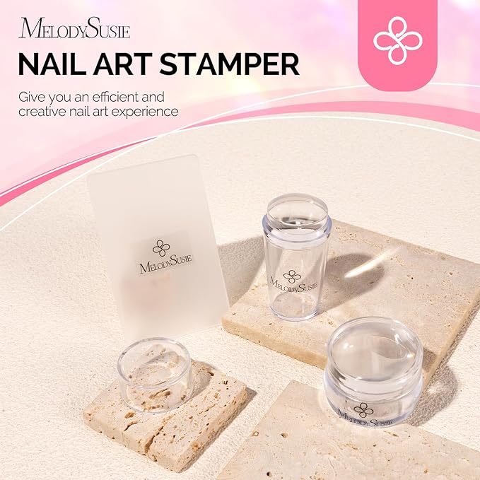 MelodySusie French Nail Stamper Kit, Silicone Stampers with Scrapers, 4PCS DIY Home Nail Design Salon, Clear