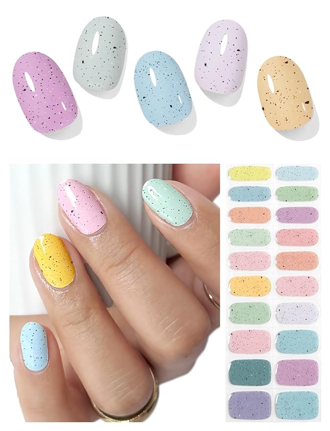 Semi Cured Gel Nail Strips (Macaron Stone), 20 Pcs Gel Nail Wraps, Stickers, UV Light Required, Salon Quality, Long Lasting