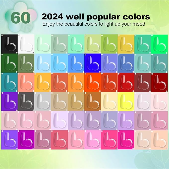 Clara Colors 64 Pcs Gel Nail Polish Kit with UV Light - 60 Colors All Seasons Soak Off Gel Polish Nail Set with Matte/Glossy Base Top Coat Manicure Tools All-In-One Gel Starter Kit Nails Art DIY