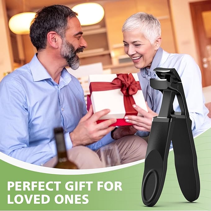 Baluca Angled Head Large Toe Nail Clippers for Men with Wide Jaw Opening, Sharp Heavy Duty Fingernail Clipper Cutter with Catcher - Black