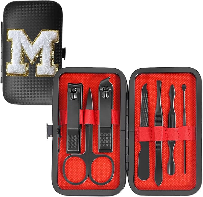 Manicure Set 7 PCS Nail Clippers Kit, Bafezoze Mens Grooming Kit, Initial Christmas Stocking Stuffers for Men Boys Letter M