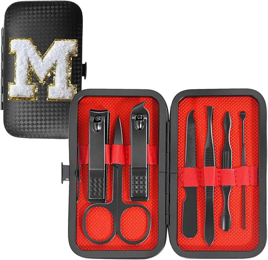 Manicure Set 7 PCS Nail Clippers Kit, Bafezoze Mens Grooming Kit, Initial Christmas Stocking Stuffers for Men Boys Letter M