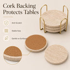 Travertine Coasters with Gold Holder, Cork Backing | Real travertine coasters - Image 3