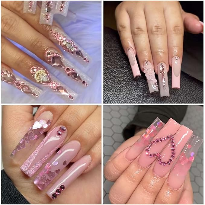 2052Pcs Pink Nail Rhinestones 12 Shapes Light Pink Rhinestones for Nails Flatback K9 Glass Gems Round Beads Stones Diamonds Crystals Nail Charms Art Supplies for Nails Face Eyes Makeup Crafts