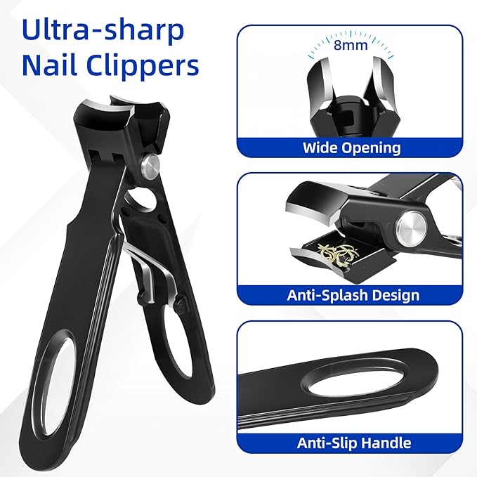 Thick Toenail Clippers for Mens, Professional Large Toe Nail Clippers for Thick Nails for Seniors, Heavy Duty Edgy Ingrown Toenail Clippers, Sharp Slanted Nail Cutter with Wide Jaw