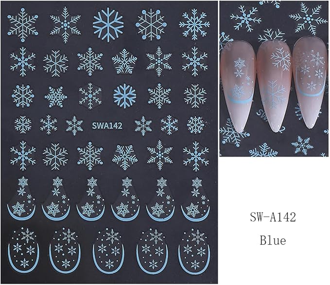 3 Sheets Christmas Nail Stickers for Nail Art WLGDLH 3D Self Adhesive Nail Art Stickers Multicolor Snowflakes Nail Decals Winter Snowflake Nail Supplies for Women DIY Christmas Decorations