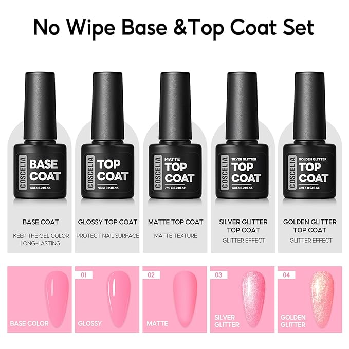 COSCELIA 40pcs Fall Gel Nail Polish Set, 35 Colors Nail Gel polish with 5 Bottles Base and Glossy Matte Glitter Top Coat White Brown Black Nude Red Orange Colors Halloween Nail Polish Nail Art Gifts