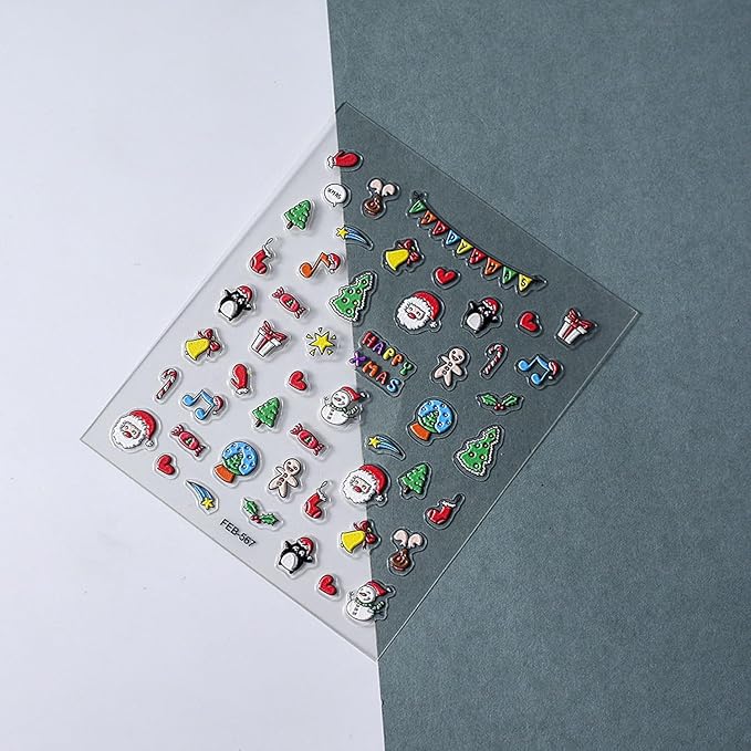 Christmas Nail Stickers for Nail Art - 5D Embossed Nail Decals Santa Claus Gift Nail Art Stickers Self-Adhesive Nail Supplies for Women Winter Xmas Holiday Manicure DIY Nails Decoration
