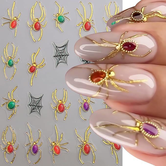 5D Halloween Nail Stickers Spider Ghost Nail Art Stickers Self-Adhesive 5D Engraved Retro Picture Frame Ghost Nail Decals Pegatinas Uñas Jelly Spider Nail Supplies for Women Nails Decorations 2Pcs