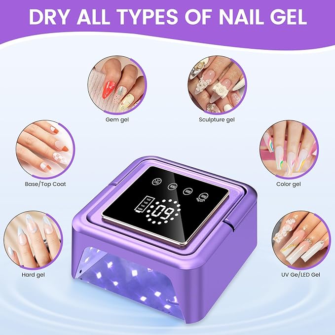 Subay UV Nail Lamp 108W, UV Light for Gel Nail Polish, Cordless LED Nail Lamp with 36 Beads & Touch Display, Nail Light with 4 Timer Mode & Auto Sensor, Fast Curing Nail Dryer for Salon & Home, Purple