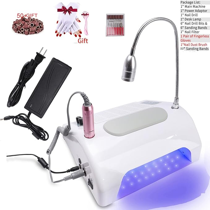 Nail Dust Collector Vacuum Multifunction Nail Art Machine,40W Nail Dust Collector for Acrylic,30000PRM Nail Drill with Bits and Sanding Bands, 48W/96W UV LED Nail Lamp, 6W Table Light, Hand Cushion