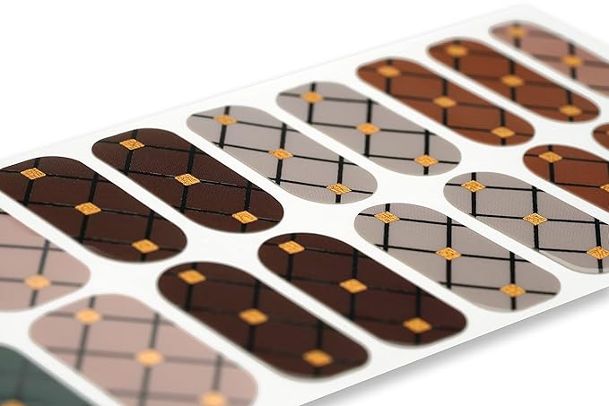| 20 Exquisite Gel Nail Polish Strips w/Application Accessories - No UV/LED Lamp Required (Lattice Elegance & Gold Foil)