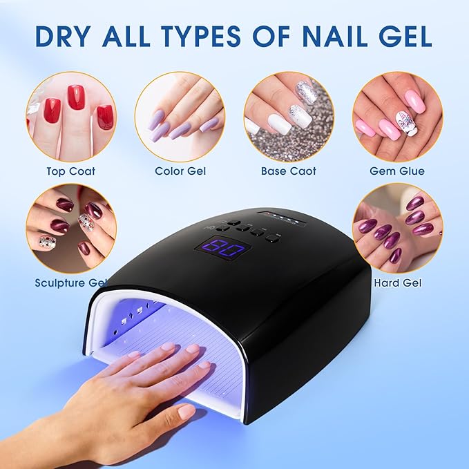 48 Watt UV LED Nail Lamp Rechargeable Cordless Gel UV Light for Nails, Professional Nail Dryer with 5 Timer Setting & Auto Sensor,Wireless Fast UV Nail Light Curing Lamp for Salon & Home