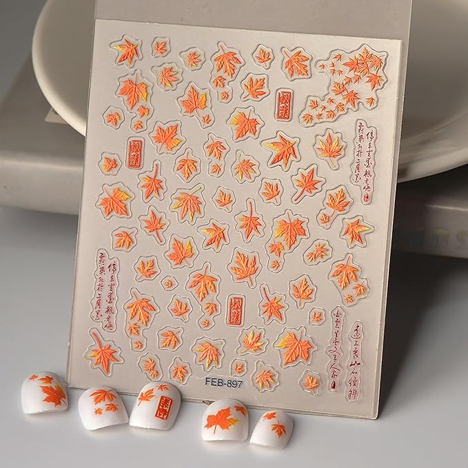 Fall Nail Stickers 5D Embossed Self-Adhesive Nail Decals Maple Leaf Nail Art Design Decals for - Thanksgiving Decoration DIY French Autumn DIY Manicure Supplies Accessories for Women
