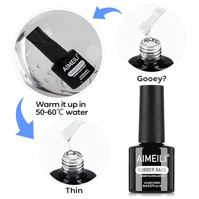AIMEILI Rubber Base Gel Nail Polish, Hema Free, Cruelty Free, Vegan, Clear Builder Nail Gel Base Coat Soak Off Nail Art Design 8ml
