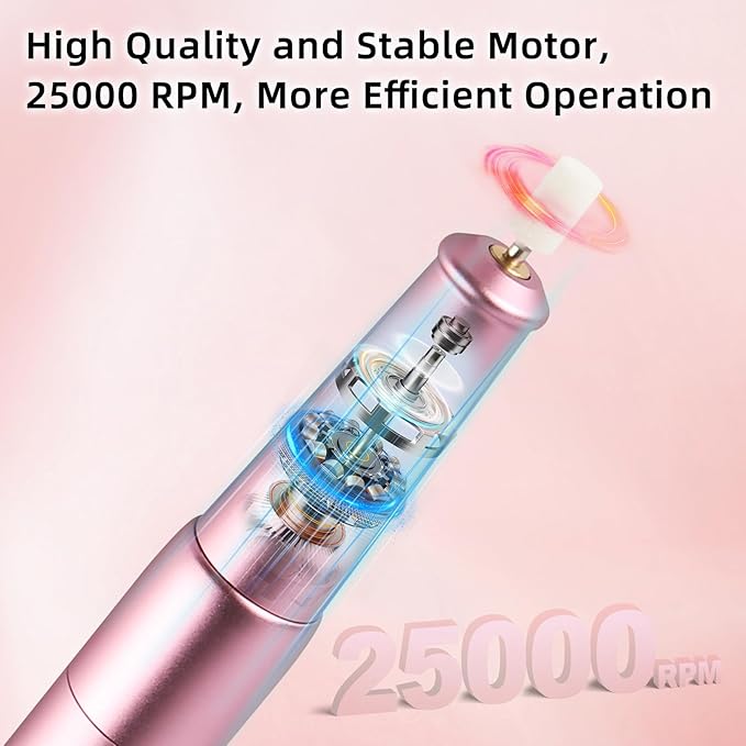 Electric Nail Files Cordless Professional Nail Drill Machine for Acrylic Nails Gel with 5 Speeds Portable Rechargeable File Manicure Pedicure Kit Gifts for Girl Women Beginners